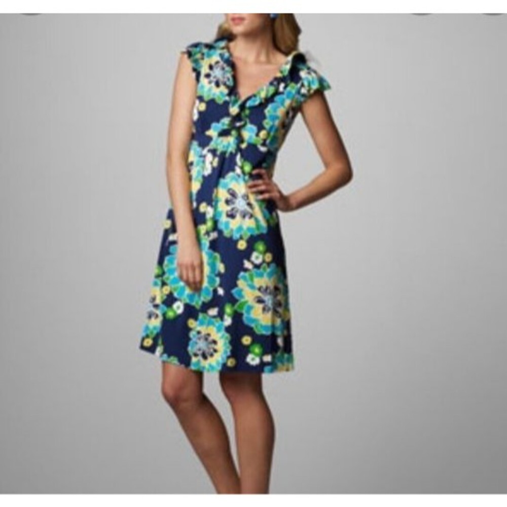 Lilly Pulitzer Clare Dress Short-Sleeved Ruffled V-Neck Dress Size XS Floral